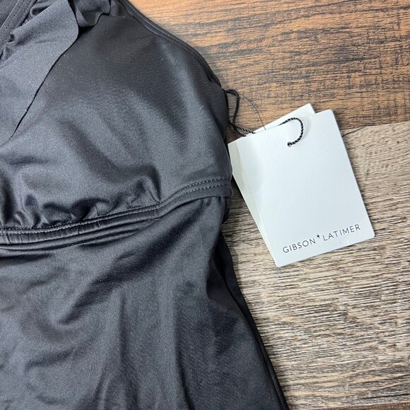 Gibson‎ Latimer Tankini Swim Top Size XS Black Ruffle V-Neck Longline NWT - Picture 4 of 9